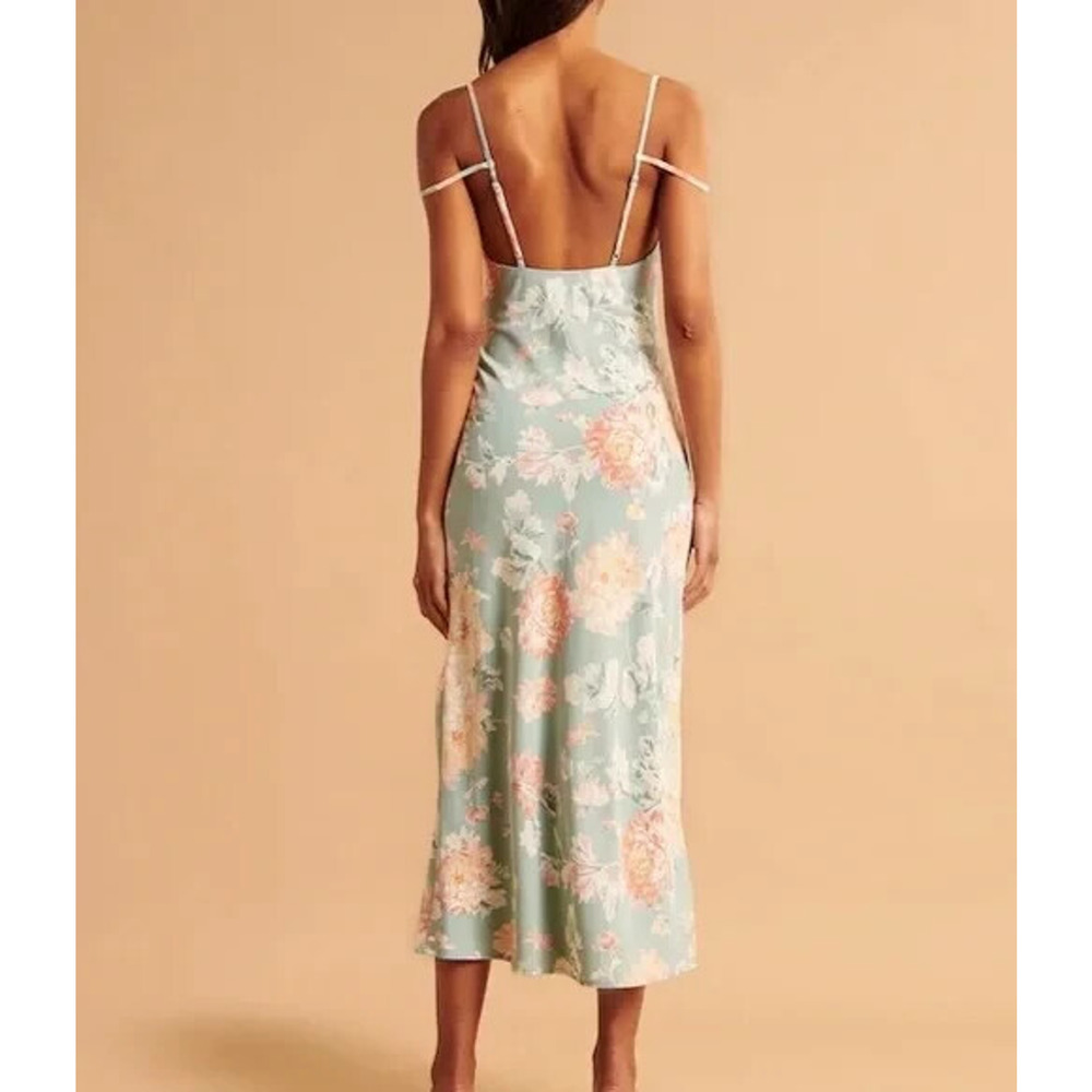 NWT Abercrombie & Fitch Cowl Neck Slip Maxi Dress Satin Floral Women's Size XL - Picture 11 of 16